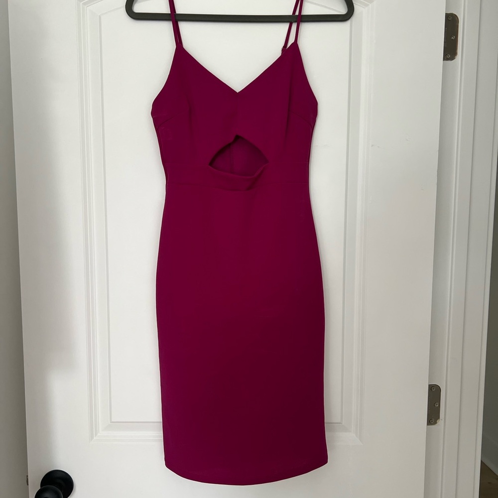 Lulu's Pink Bodycon Midi Dress Spaghetti Strap Sweetheart